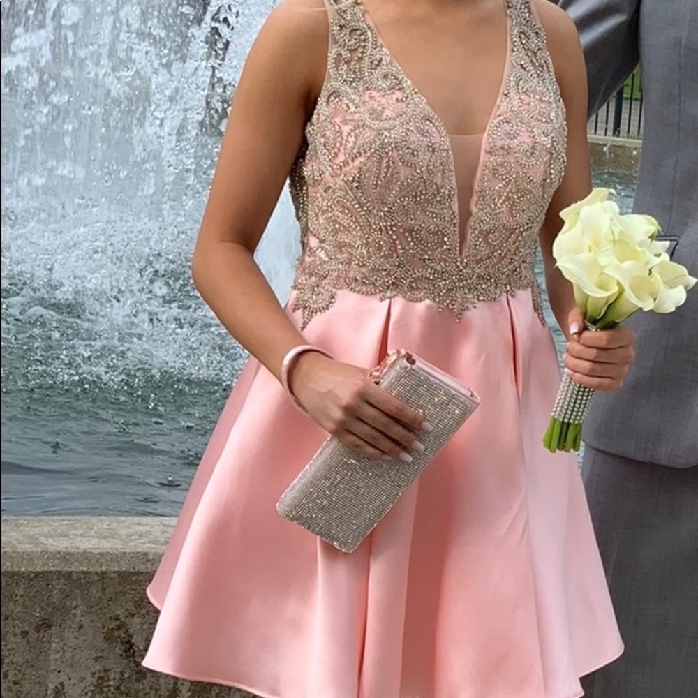 Jovanni blush pink homecoming short puffy dress